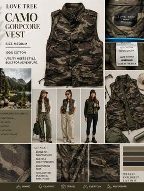 Sz Medium Love Tree Camo Gorpcore 100% Cotton Vest